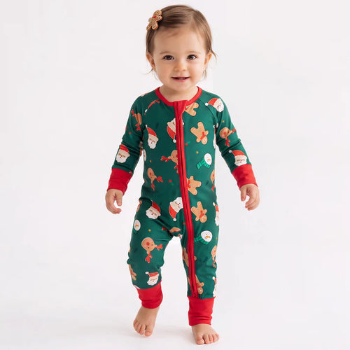 Bamboo Baby Zipper Romper Pajama Christmas Santa Gingerbread Man