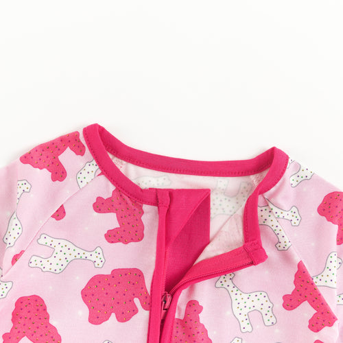 Baby Christmas Pink Teddy Print Bamboo Zip Sleeper