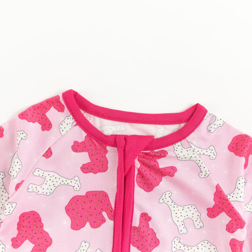 Baby Christmas Pink Teddy Print Bamboo Zip Sleeper
