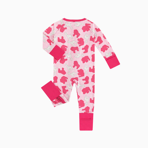 Baby Christmas Pink Teddy Print Bamboo Zip Sleeper