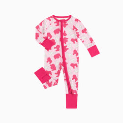 Baby Christmas Pink Teddy Print Bamboo Zip Sleeper