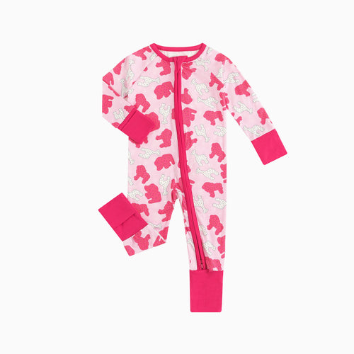 Baby Christmas Pink Teddy Print Bamboo Zip Sleeper