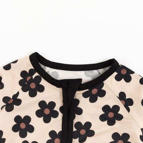 Black Daisy Bamboo Zipper Romper Pajamas