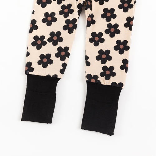 Black Daisy Bamboo Zipper Romper Pajamas