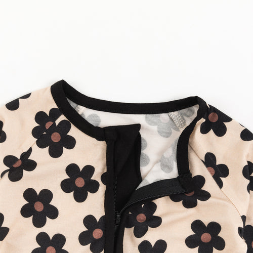 Black Daisy Bamboo Zipper Romper Pajamas