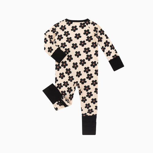 Black Daisy Bamboo Zipper Romper Pajamas