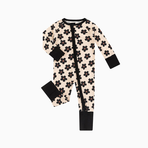 Black Daisy Bamboo Zipper Romper Pajamas