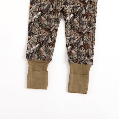 Retro Leaves Bamboo Zipper Romper Pajamas