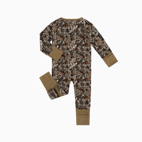 Retro Leaves Bamboo Zipper Romper Pajamas