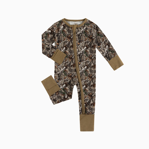 Retro Leaves Bamboo Zipper Romper Pajamas