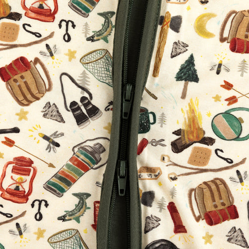 Outdoor Camping Print Bamboo Zipper Romper Pajamas