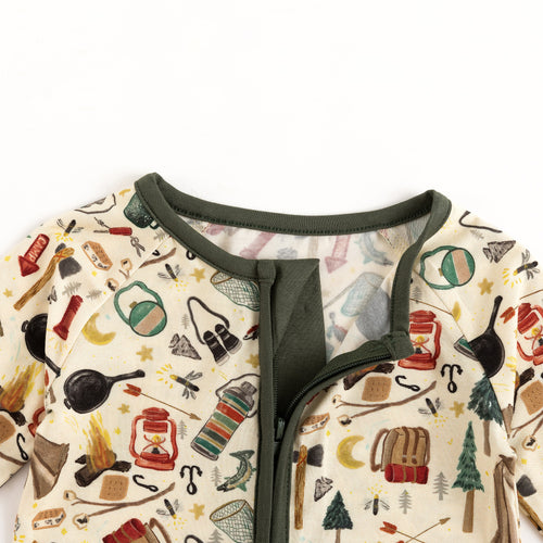 Outdoor Camping Print Bamboo Zipper Romper Pajamas