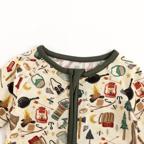 Outdoor Camping Print Bamboo Zipper Romper Pajamas