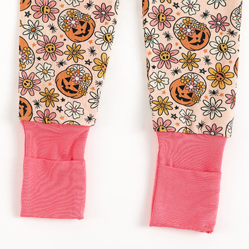 Halloween Pumpkins Flowers Baby Bamboo Zipper Romper Pajamas