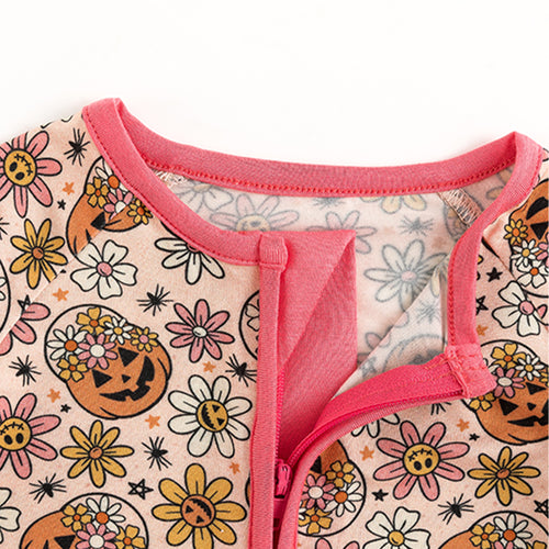 Halloween Pumpkins Flowers Baby Bamboo Zipper Romper Pajamas