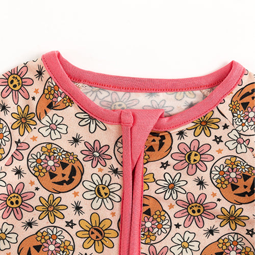 Halloween Pumpkins Flowers Baby Bamboo Zipper Romper Pajamas