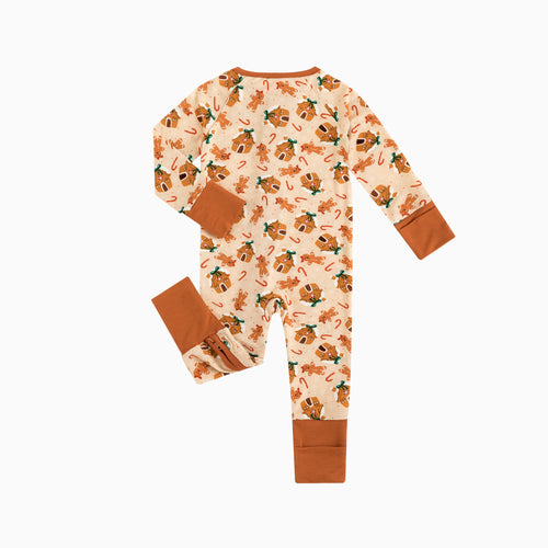 Baby Christmas Gingerbread Print Bamboo Zip Sleeper