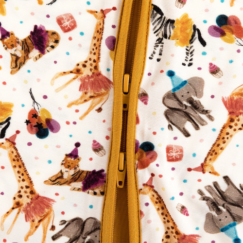 Giraffe Elephant Zebra Bamboo Zipper Bodysuit