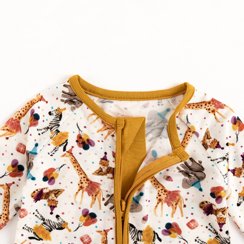 Giraffe Elephant Zebra Bamboo Zipper Bodysuit