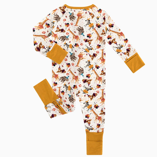 Giraffe Elephant Zebra Bamboo Zipper Bodysuit