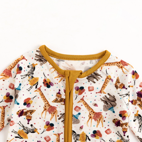 Giraffe Elephant Zebra Bamboo Zipper Bodysuit
