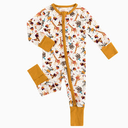Giraffe Elephant Zebra Bamboo Zipper Bodysuit