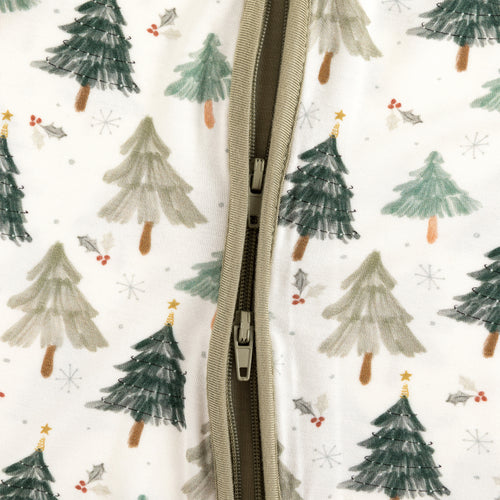 Christmas Tree Green Bamboo Zipper Romper Pajamas