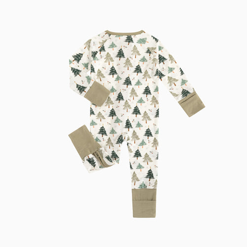 Christmas Tree Green Bamboo Zipper Romper Pajamas