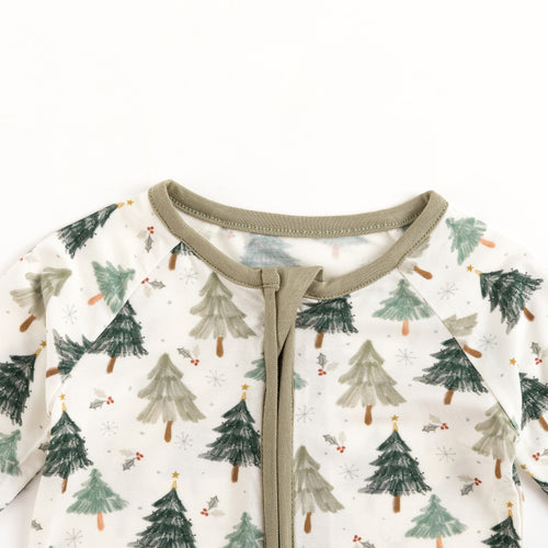 Christmas Tree Green Bamboo Zipper Romper Pajamas