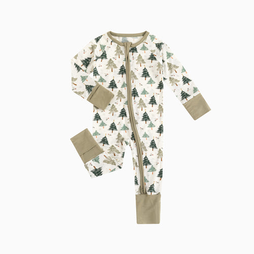 Christmas Tree Green Bamboo Zipper Romper Pajamas