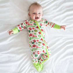 Merry Christmas Snowflake Baby Bamboo Zipper Romper Pajamas