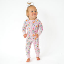 Halloween Pink Ghost Flowers Baby Bamboo Zipper Romper Pajamas