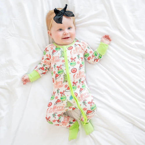 Bamboo Baby Zipper Romper Pajama Merry Christmas Santa Hat